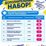 ДОПОЛНИТЕЛЬНЫЙ НАБОР В ПЕДАГОГИЧЕСКИЙ КОЛЛЕДЖ! 